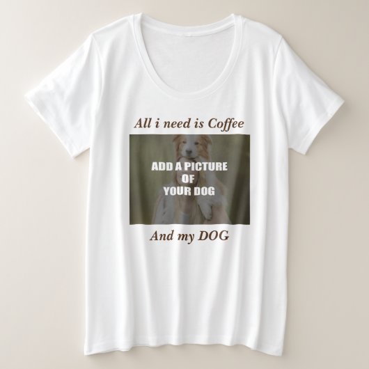 コーヒーとマイドッグ装飾用クッション プラスサイズTシャツ (デザイン正面)