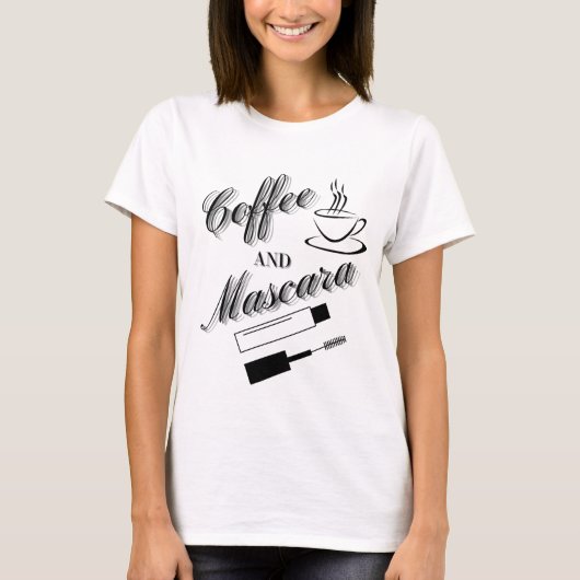コーヒーとマスカラのタイポグラフィ Tシャツ (正面)