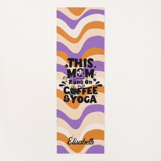 コーヒーとヨガの走レトロの波状パターン上のこのママ ヨガマット (正面)