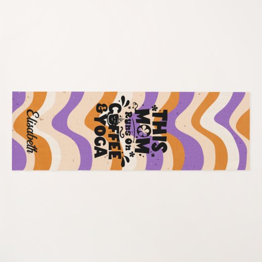 コーヒーとヨガの走レトロの波状パターン上のこのママ ヨガマット (正面(横))