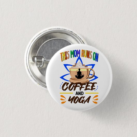 コーヒーとヨーガ走ーについて、瞑想しているママ 缶バッジ (正面&裏面)