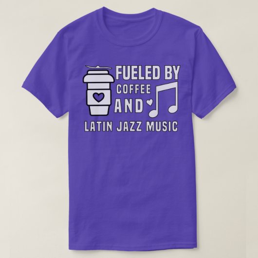 コーヒーとラテン・ジャズの音楽で盛り上がる Tシャツ (デザイン正面)