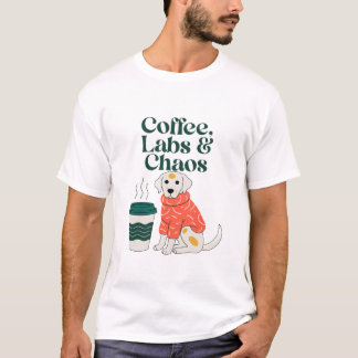 コーヒーとラブラドールのカオスTシャツ - 面白いラブラドール Tシャツ