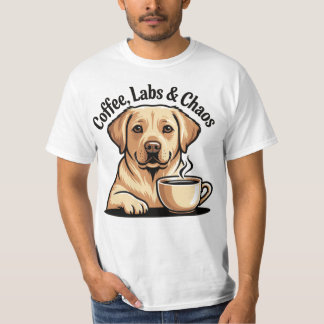 コーヒーとラブラドールの大騒ぎTシャツ - 面白いラブラドール Tシャツ