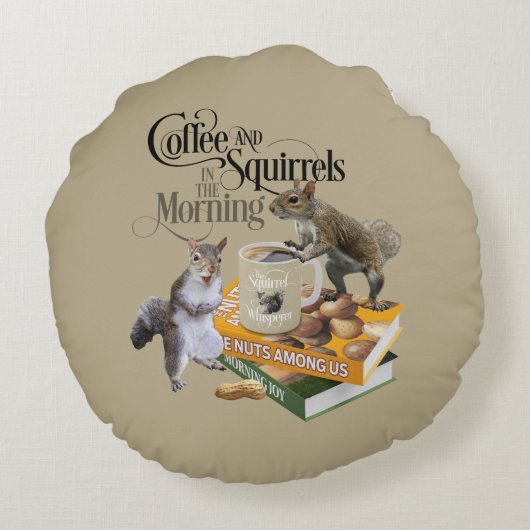 コーヒーとリス – リスおもしろいレル愛好家 ラウンドクッション (裏面)