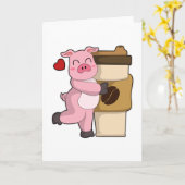 コーヒーと一緒の豚 カード (黄色い花)