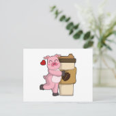 コーヒーと一緒の豚 ポストカード (スタンド正面)