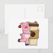 コーヒーと一緒の豚 ポストカード (正面/裏面)