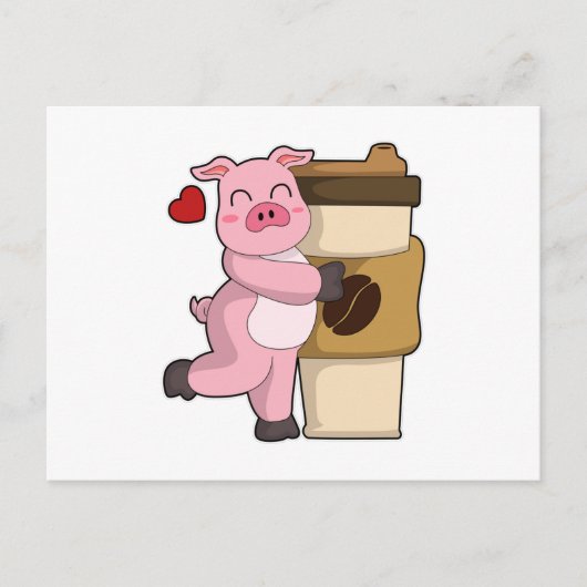コーヒーと一緒の豚 ポストカード (正面)