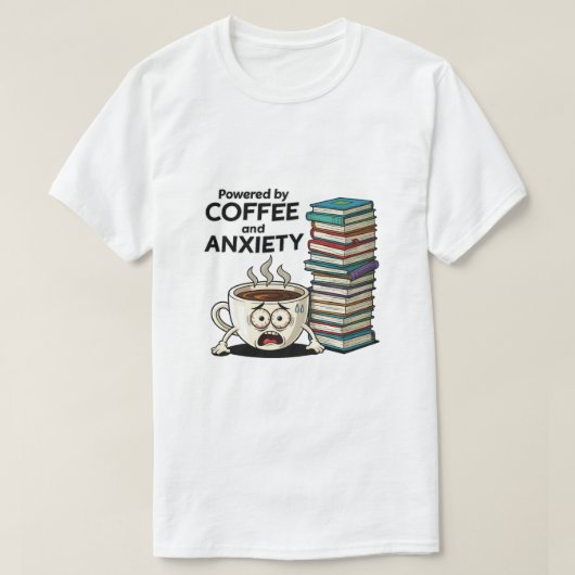 コーヒーと不安で動く | 強おもしろい力 Tシャツ (デザイン正面)
