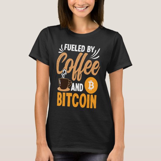 コーヒーと仮想通貨に支えられた暗号通貨ブロックチェーン Tシャツ (正面)
