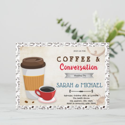コーヒーと会話のパーティの招待状 招待状 (スタンド正面)
