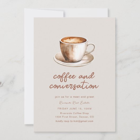 コーヒーと会話のビジネス会議招待状 招待状 (正面)