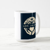 コーヒーと信仰:愛。ライブ。労働。 コーヒーマグカップ (正面右)