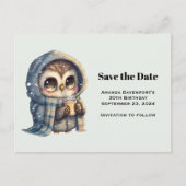 コーヒーと冬のかわいいフクロウデートを守る インビテーションポストカード (正面)