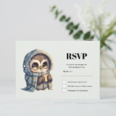 コーヒーと冬のかわいいフクロウ|過去記事 出欠カード (スタンド正面)