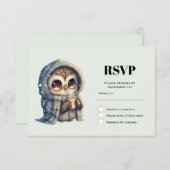 コーヒーと冬のかわいいフクロウ|過去記事 出欠カード (正面/裏面)