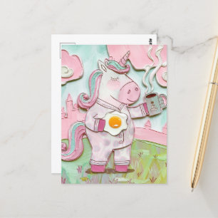 コーヒーと卵でかわいいユニコーン ポストカード