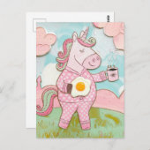 コーヒーと卵を使ったユニコーン ポストカード (正面/裏面)