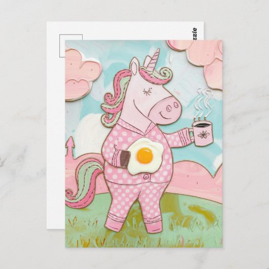 コーヒーと卵を使ったユニコーン ポストカード (正面/裏面)