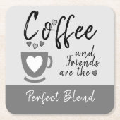 コーヒーと友人の完璧なブレンド灰色 スクエアペーパーコースター (正面)