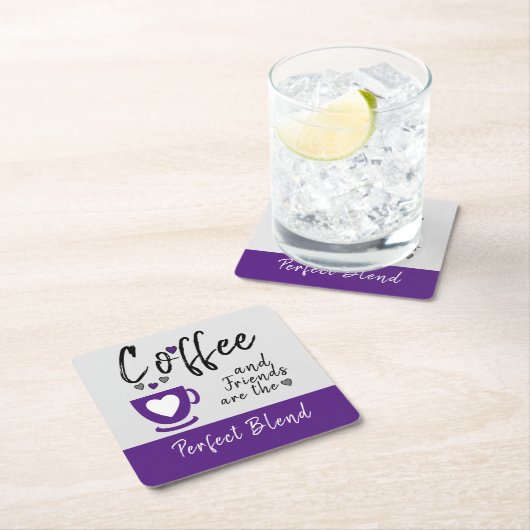 コーヒーと友人の完璧なブレンド紫 スクエアペーパーコースター (インサイチュ)