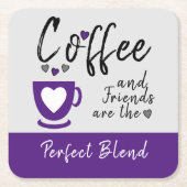 コーヒーと友人の完璧なブレンド紫 スクエアペーパーコースター (正面)