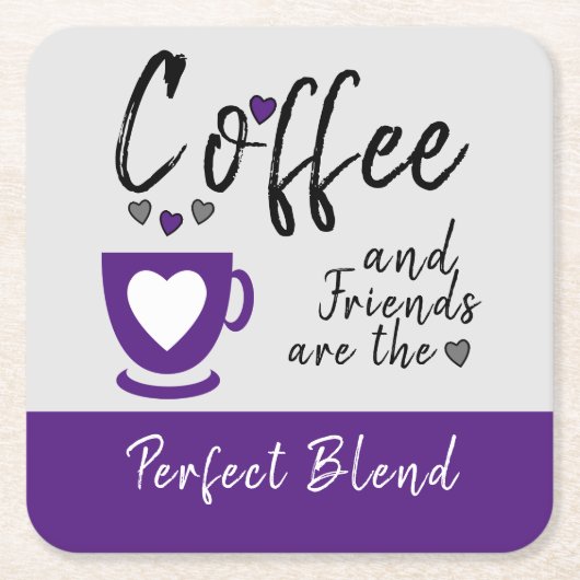コーヒーと友人の完璧なブレンド紫 スクエアペーパーコースター (正面)