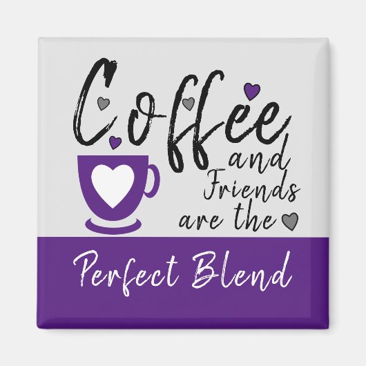 コーヒーと友人は紫色のハートを愛する マグネット (正面)