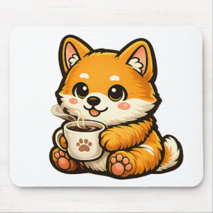 コーヒーと可愛い柴犬 – ほっこり犬イラスト マウスパッド