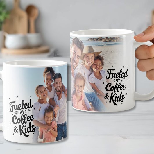 コーヒーと子供たちに支えられて 面白い写真入り コーヒーグッズ コーヒーマグカップ