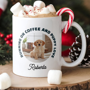 コーヒーと子犬の愛で走る カスタムフォト コーヒーマグカップ