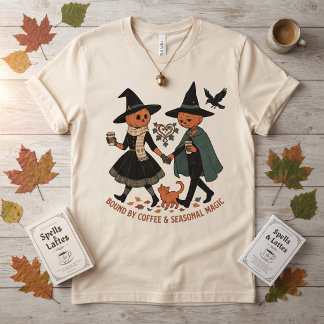 コーヒーと季節の魔法に縛られて かわいいパンプキン Tシャツ