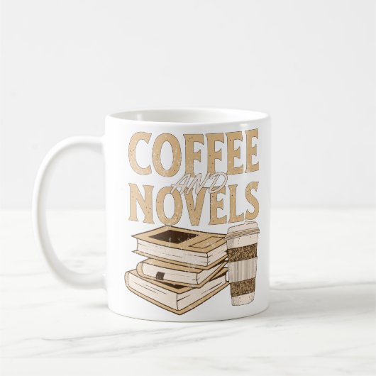 コーヒーと小説 面白い ヴィンテージの本を読む コーヒーマグカップ (左)