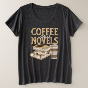 コーヒーと小説 面白い ヴィンテージの本を読む プラスサイズTシャツ