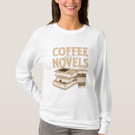 コーヒーと小説 面白い ヴィンテージの本を読む Tシャツ (正面)