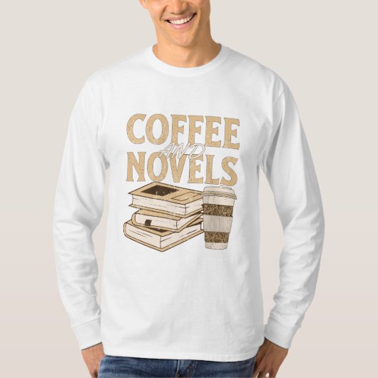 コーヒーと小説 面白い ヴィンテージの本を読む Tシャツ (正面)