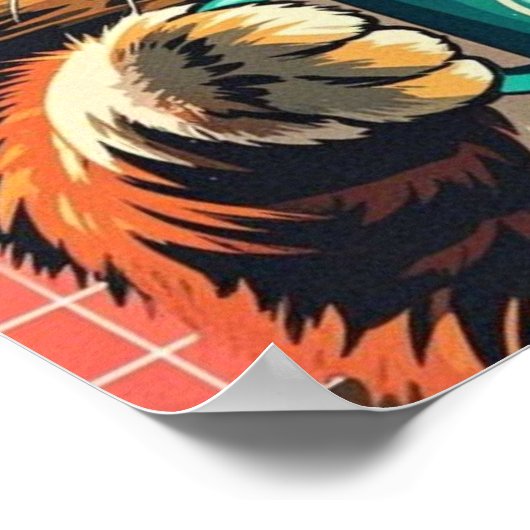 コーヒーと巨大なサングラスをかけた猫 ポスター (角)