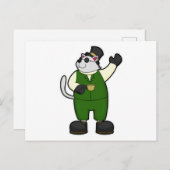 コーヒーと帽子を被ったグルーミングの猫 ポストカード (正面/裏面)