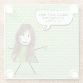 コーヒーと引用文を付けたスティックガール ガラスコースター (裏面)