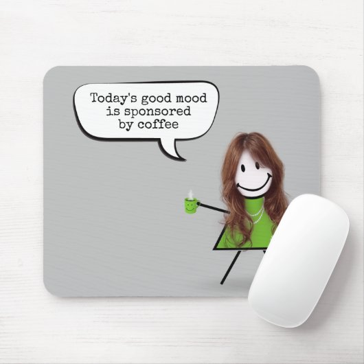 コーヒーと引用文を付けたスティックガール マウスパッド (マウス)