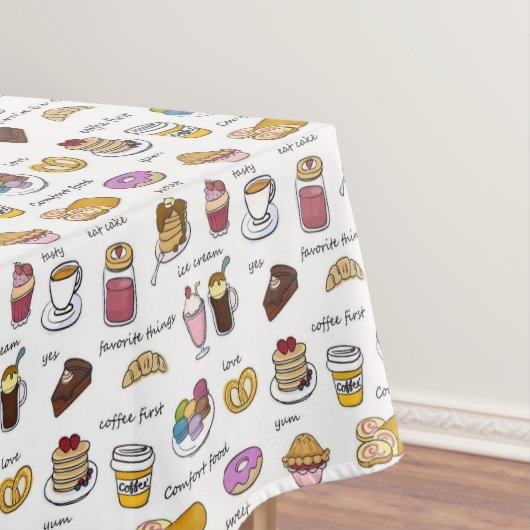 コーヒーと心地よいの食品パタ図解入りの、写真付きのーン テーブルクロス (インサイチュ)