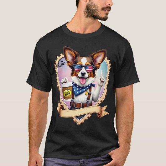 コーヒーと愛国的なパピヨン Tシャツ (正面)