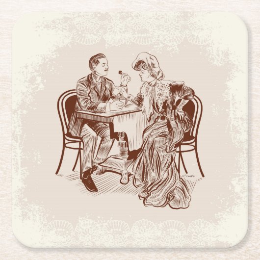 コーヒーと愛 スクエアペーパーコースター (正面)