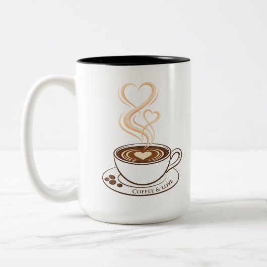 コーヒーと愛 ダブルハートアート マグ (左)