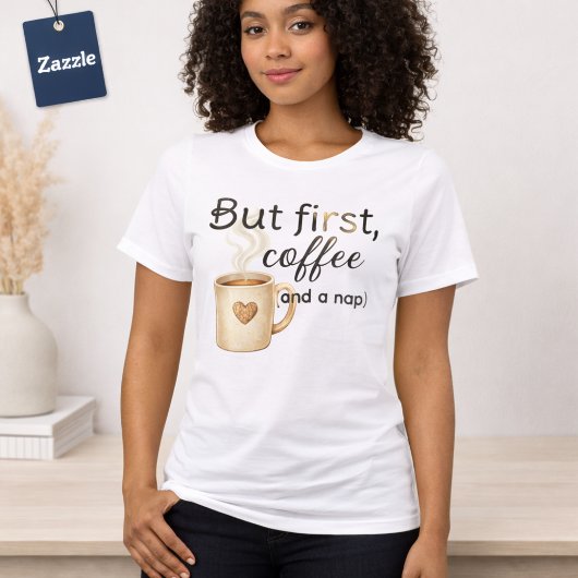 コーヒーと昼寝で元気 Funny Beige Brown トライブレンドTシャツ