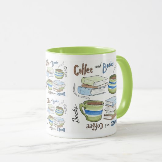 コーヒーと書籍のマグカップ マグカップ (正面右)