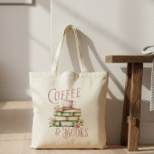 コーヒーと本の花柄 トートバッグ