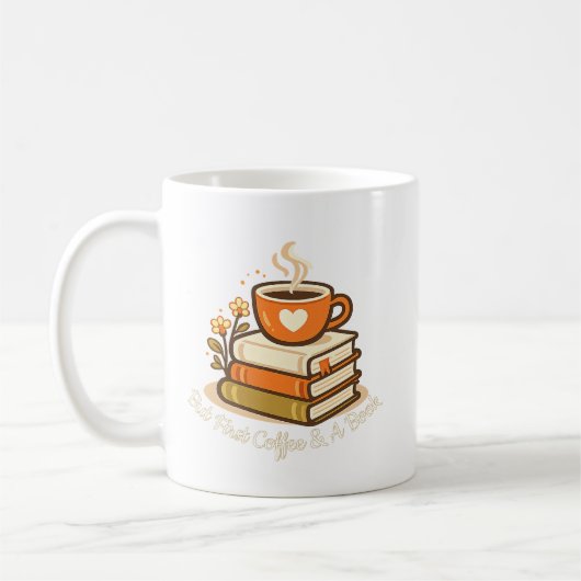 コーヒーと本のTシャツ | 読書好きへのギフト コーヒーマグカップ (左)
