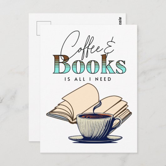 コーヒーと本は私が必要とするすべてであるタイポグラフィ引用文 ポストカード (正面/裏面)